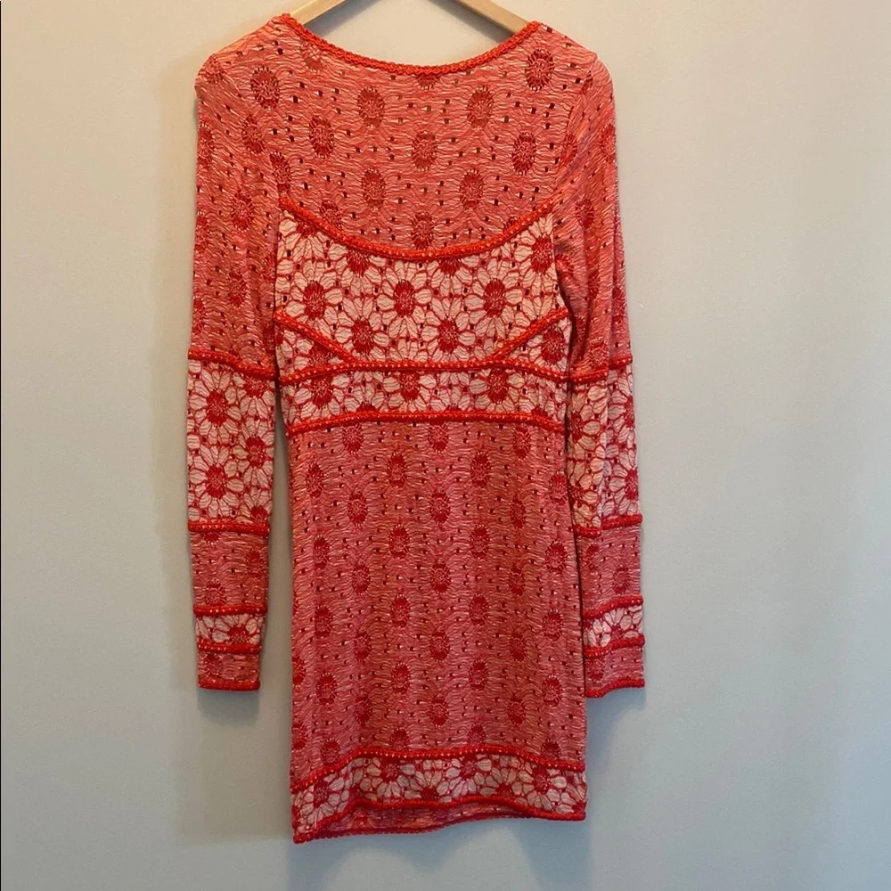 Free People Red Fitted Long Sleeve Delilah Dress